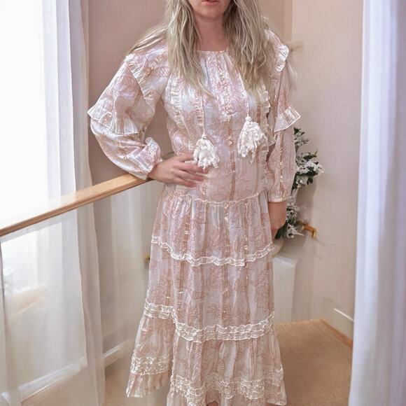 MISS JUNE PARIS Metallic Stripe Boho Maxi Rose Gold Silver Ruffle Dress O/S - Picture 4 of 7